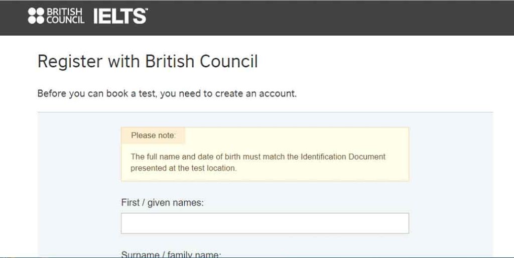IELTS Registration with British Council